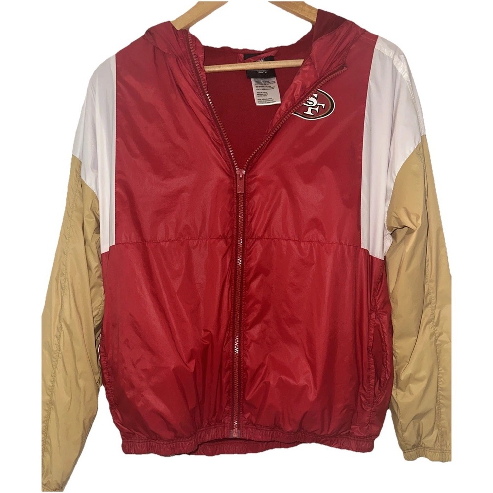 San Francisco 49ers M Youth Lined Hooded Windbreaker Jacket NFL 10/12 Retro
